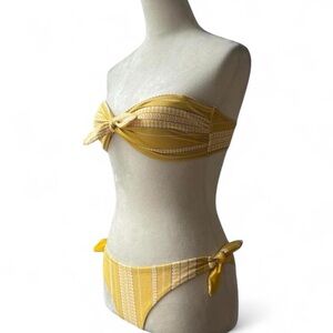 Yellow Tie-Front Bandeau Bikini Set - Women's Swim